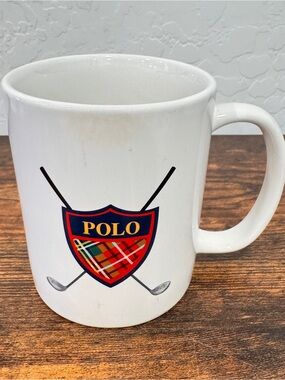 Polo by Ralph Lauren White Ceramic Golf Club Crest Mug Red Tartan Detail Preppy